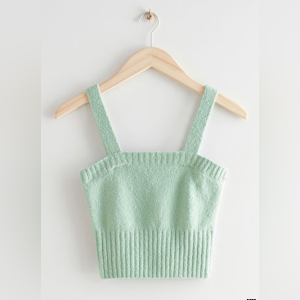 & Other Stories Cropped Knit Mohair Tank Top Light Green Size S NWT